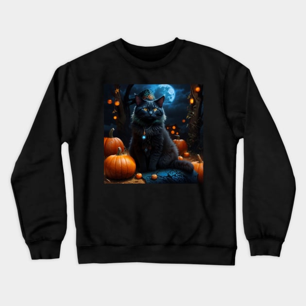 Elegant soceress cat on Halloween Crewneck Sweatshirt by Love of animals